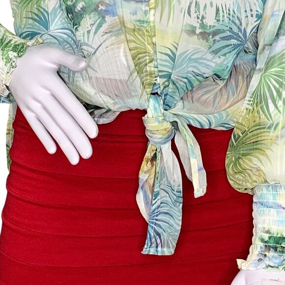 Guess NWT Charisse Chiffon Blouse Long Sleeve Tropical Print High Low Size M - Picture 5 of 14